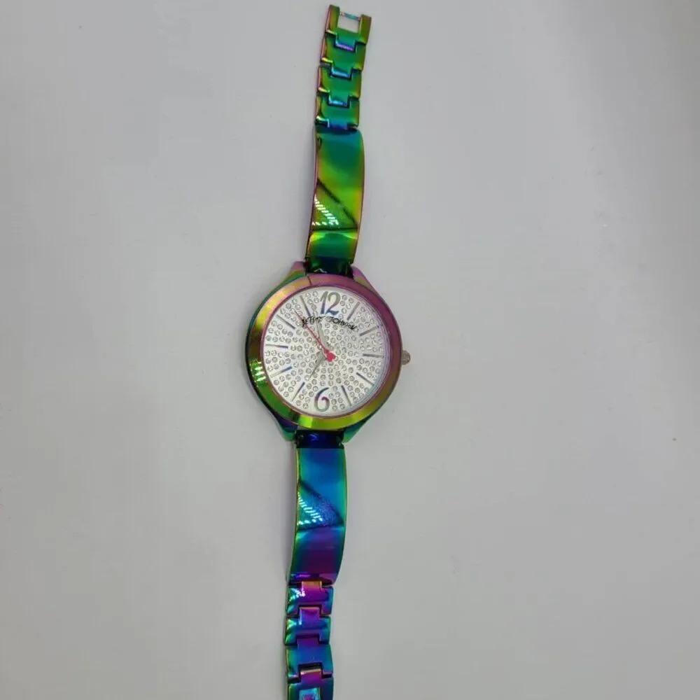 Betsey Johnson Iridescent Watch with Pave Crystal Face